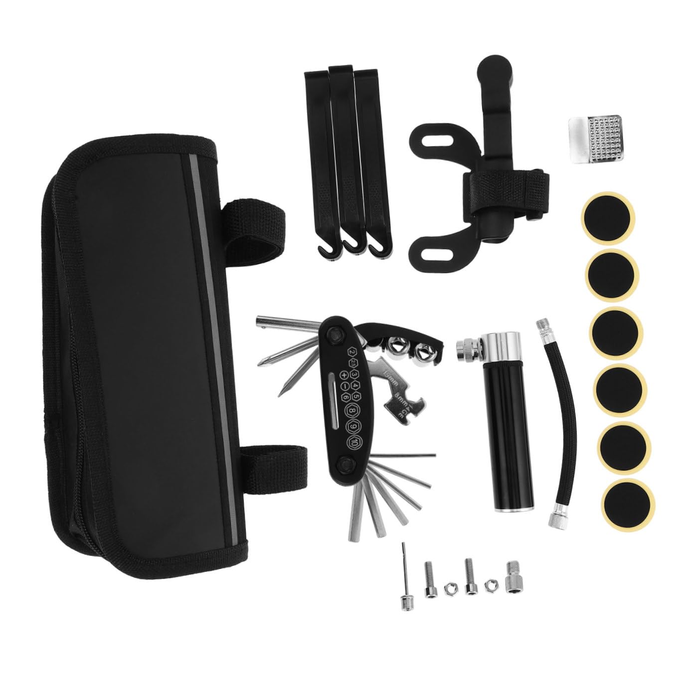 Hemobllo Kit di Riparazione Bicicletta Portatile con Mini Pompa Leggera, Leve per Pneumatici Resistenti e Toppe per Foratura, per Uso Domestico e Gite All'aperto