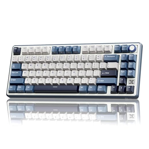 RK ROYAL KLUDGE X87 Gasket Mechanical Keyboard, 75% Wireless Gaming Keyboard with Touchable X-Plate & Volume Knob, Bluetooth/2.4GHz/Wired, Hot Swappable RGB Backlit (Blue, Tactile Beige Switch)