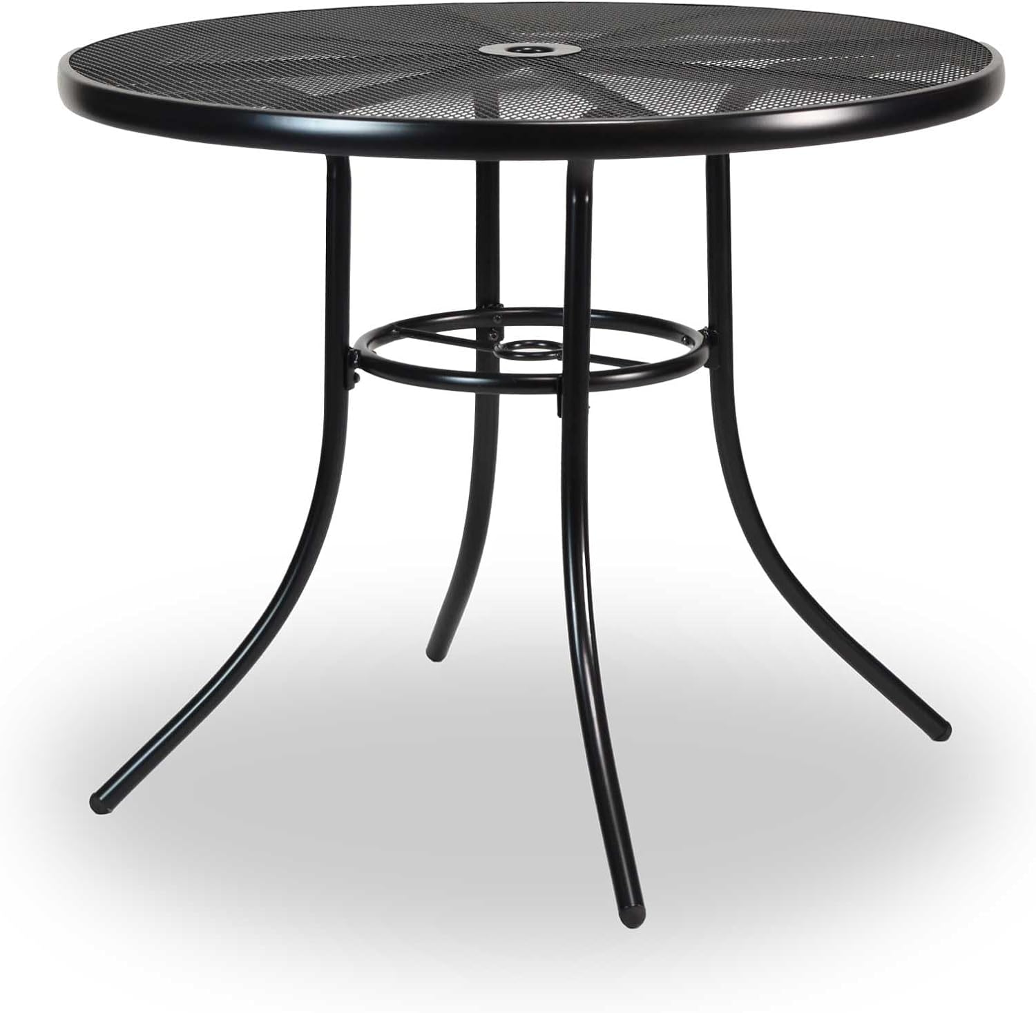 36” Round Commerical Table - Seats 2-4 People | Extremely Durable | Lifetime Outdoor Use | Withstands All Weather Conditions | Stylish Steel Mesh Pattern | Highland Collection, Black