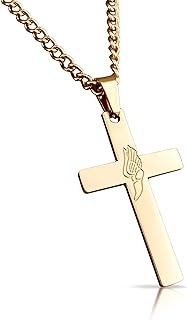 Elite Athletic Gear Track and Field Cross Pendant With Chain Necklace - 14K Gold Plated Stainless Steel