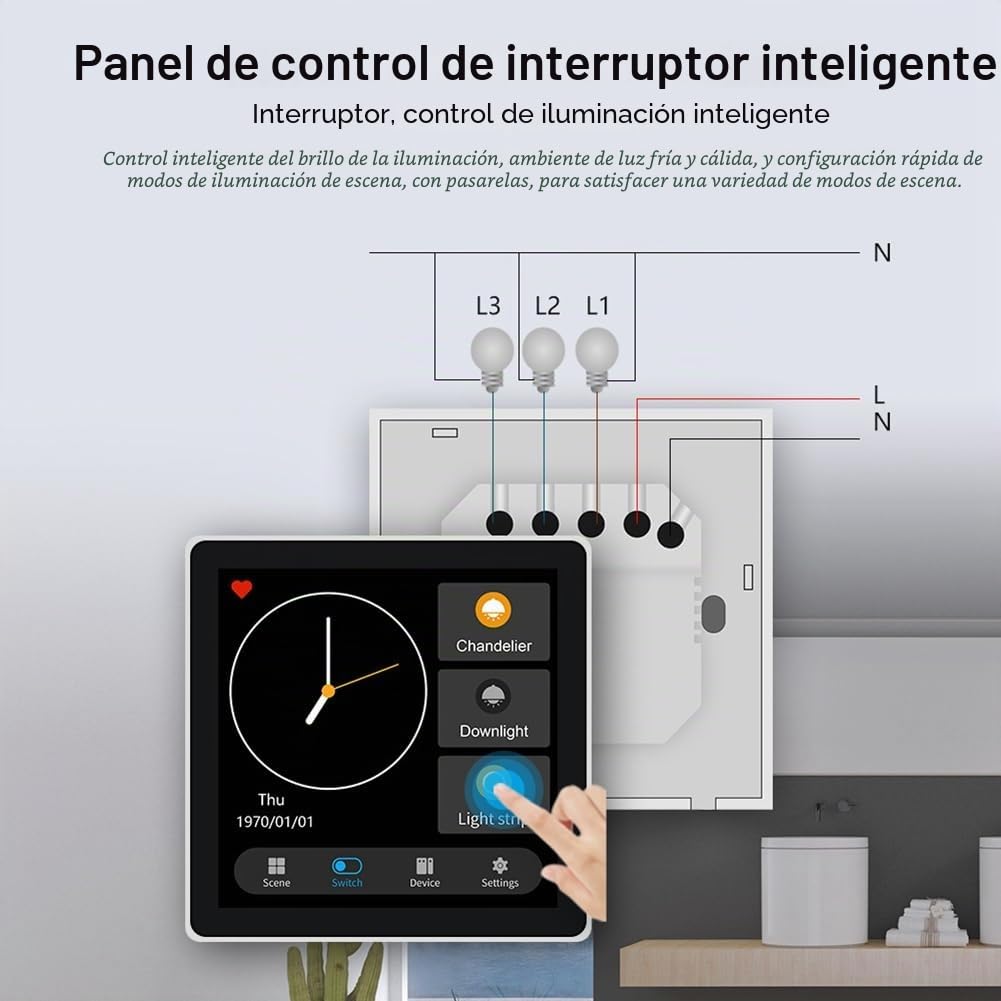 Tuya Smart Home Multiple Zigbee Smart Home Panel de Control Panel de Interruptores de 4 Pulgadas Control de Pantalla TáCtil en la Pared -Enchufe de la UE
