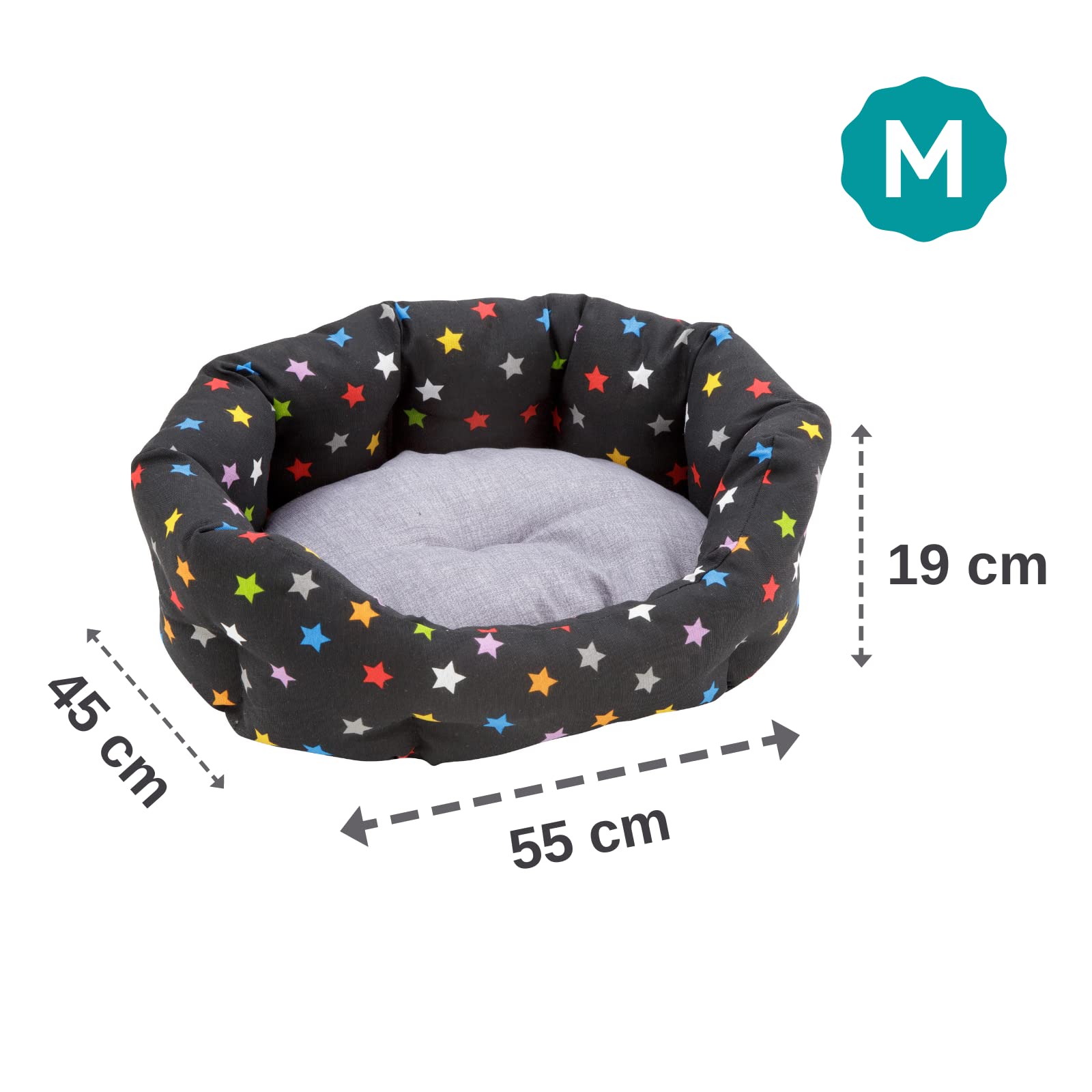 Baroni Home Cuccia per Cane e Gatto in tessuto Grigio e Stelle Taglia M 45x55 cm, Morbido Divano Ovali, Comodo, per Camera da Letto Salotto Corridoio, Lavabile