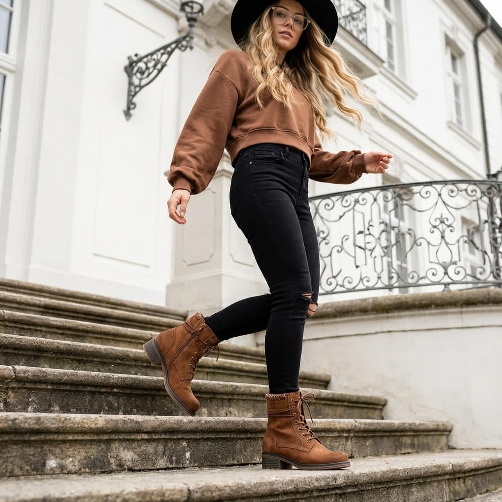 CUSHIONAIRE Women's Rena Lace up boot +Memory Foam