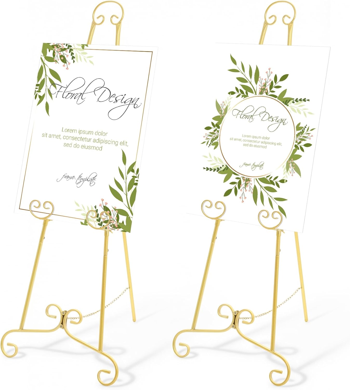 3 Packs Gold Easel Stand for Sign 46'' H Metal Display Easel Heavy Duty Large Poster Stand with Chain Support for Wedding Home Poster Photo Display Art Mirror
