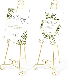 2 Pack Gold Floor Easel Stand for Sign, 46'' H Metal Display Easel Heavy