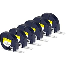 Replacement for Dymo LetraTag Refills 91331 - Dymo Letra Tag Label Maker Refill - Black on White Plastic Label Tape 1/2" x 13 for LT-100H, LT-100T Plus, LT-200B, QX50 6 Pack