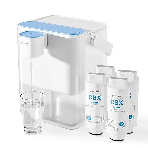 Miniatura 11 de Frizzlife MD40 - Dispensador de filtro de agua recargable con 2 filtros preinstalados, certificado que reduce el 99.89% del cloro, jarra de agua de