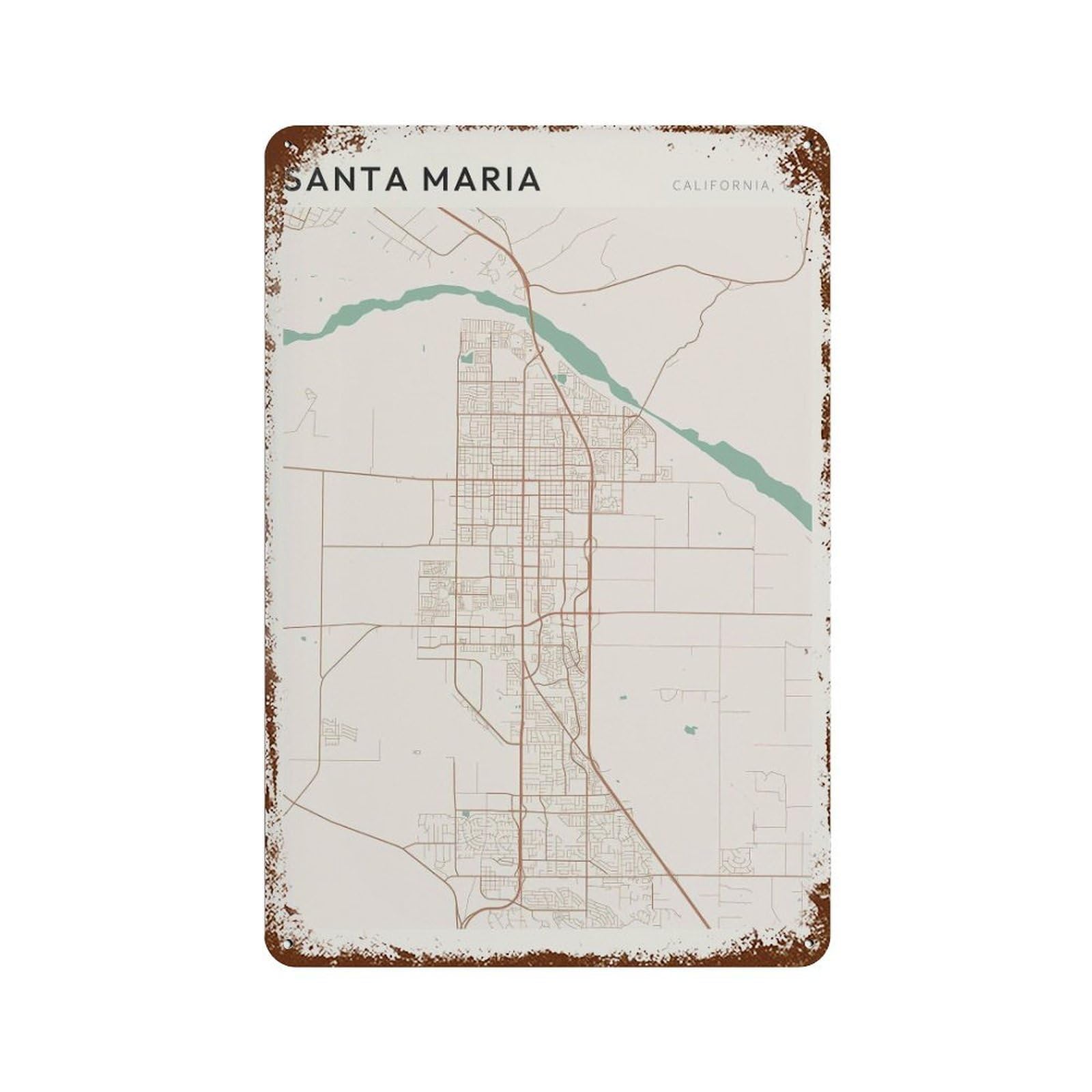 xiaoxiaoshen Santa Maria Map California Travel Gift Minimalist Wall Decor Art Metal Tin Poster Modern Home Decor Art Home Bar Shop Decorations Vintage Sign 30x20cm