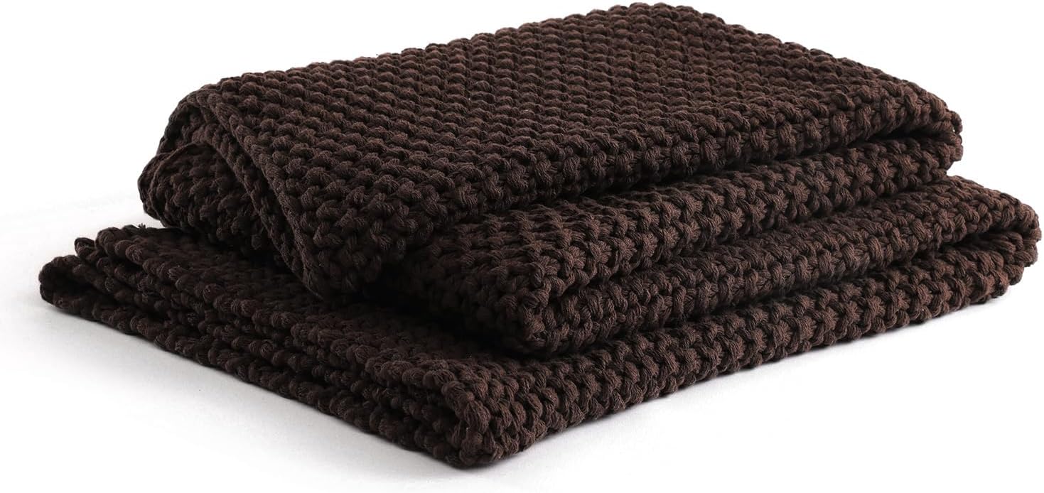 ynm chunky cotton knit throw blanket, cable knit throws for bed couch sofa, comfy & relaxing, decorative piece for farmhouse modern boho rustic scandinavian chic vibe, chocolate brown 80x87 inches king / ca king chocolate brown - medium weight