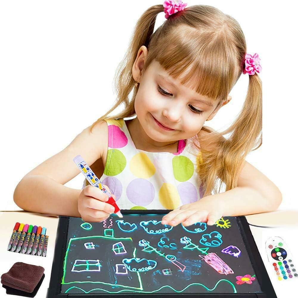 Sensory Kids LED Message Writing Board Art Glow Drawing Boards Neon Light Display Sign Children Colorful Erasable Eletronic Pad Flashing Illuminated Toys for Special Need, Autism, ADHD
