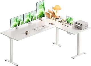 Casaottima 63 Inch L Shaped Electric Standing Desk, Home Office, White | Reversible Corner Desk with Height Adjustment, Ergonomic Sit Stand Table for Home Office, Computer Workstation