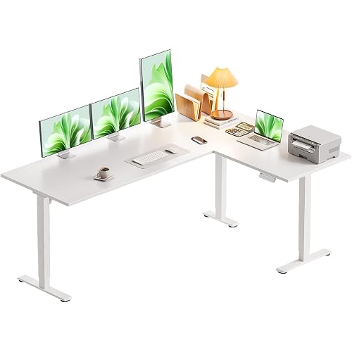 Casaottima 63 Inch L Shaped Electric Standing Desk, Home Office, White