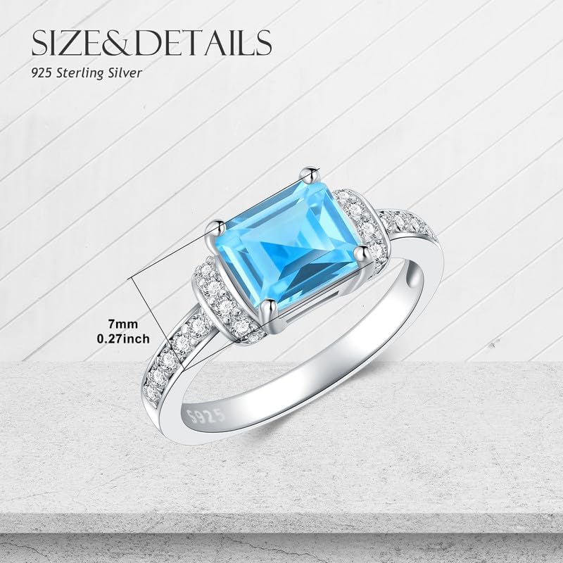 Aquamarine Ring 925 Sterling Silver 7 * 7 MM Princess Cut Aquamarine Rings for Women Moissanite Engagement Rings for Lover/Friend