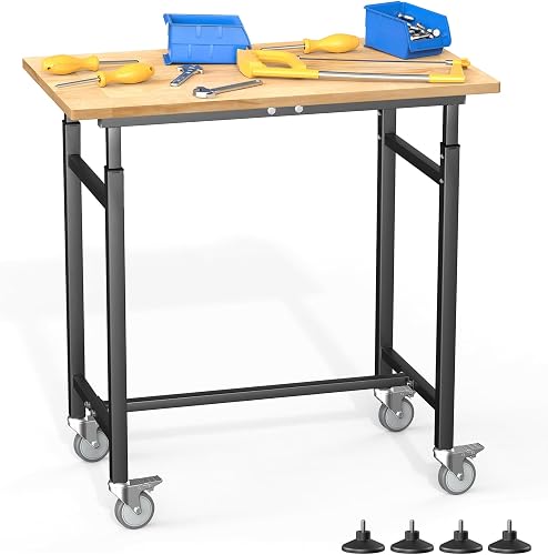 WALMANN Heavy Duty Rolling Workbench 32x18 Adjustable Height 28-38in Rubberwood Top 1000lb Steel Frame WALMANN Heavy Duty Rolling Workbench 32x18 Adjustable Height 28-38in Rubberwood Top 1000lb Steel Frame