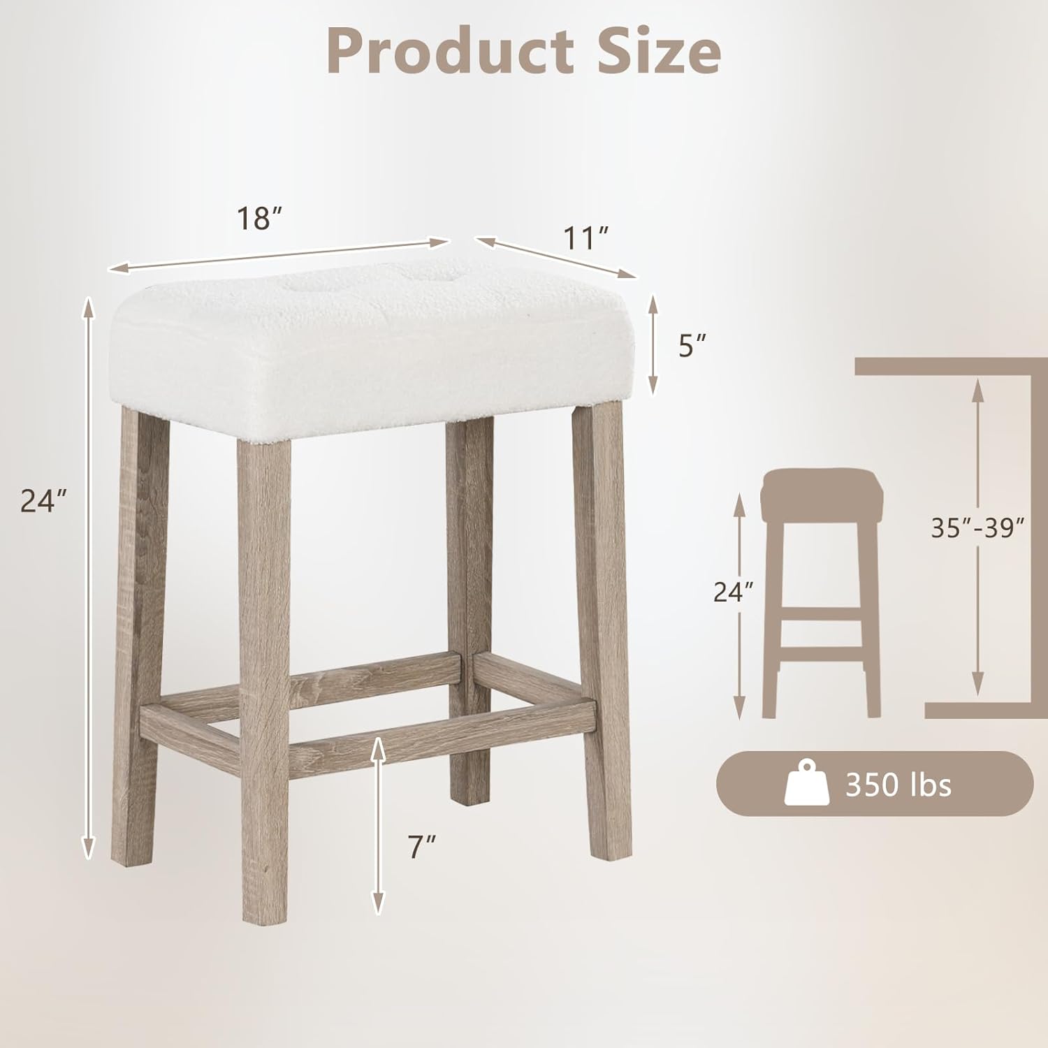 COSTWAY Wooden Bar Stools Set of 4, Modern Sherpa Fabric Counter Chairs with Rubber Wood Legs, Footrest, Upholstered Stools for Kitchen Island Dining Room Restaurant, White+Oak Grey