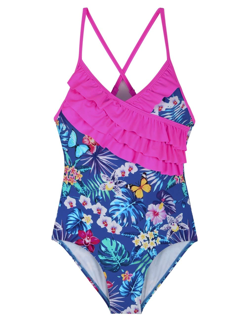 Buy Girl's One Piece Swimsuit Ruffle Swimwear Kids Crossback Bathing