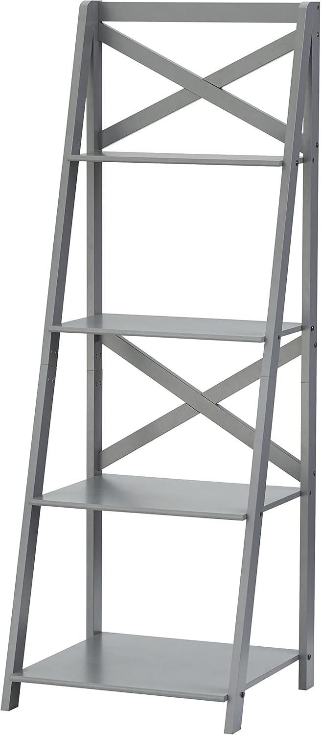 4-Tier Ladder Shelf, Modern Wooden Bookshelf for Home Office & Living Room, Standing Narrow Bookcase Organizer & Storage Rack, Small Space Display Furniture, Charcoal