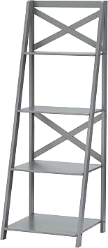 4-Tier Ladder Shelf, Modern Wooden Bookshelf for Home Office & Living Room, Standing Narrow Bookcase Organizer & Storage Rack, Small Space Display Furniture, Charcoal