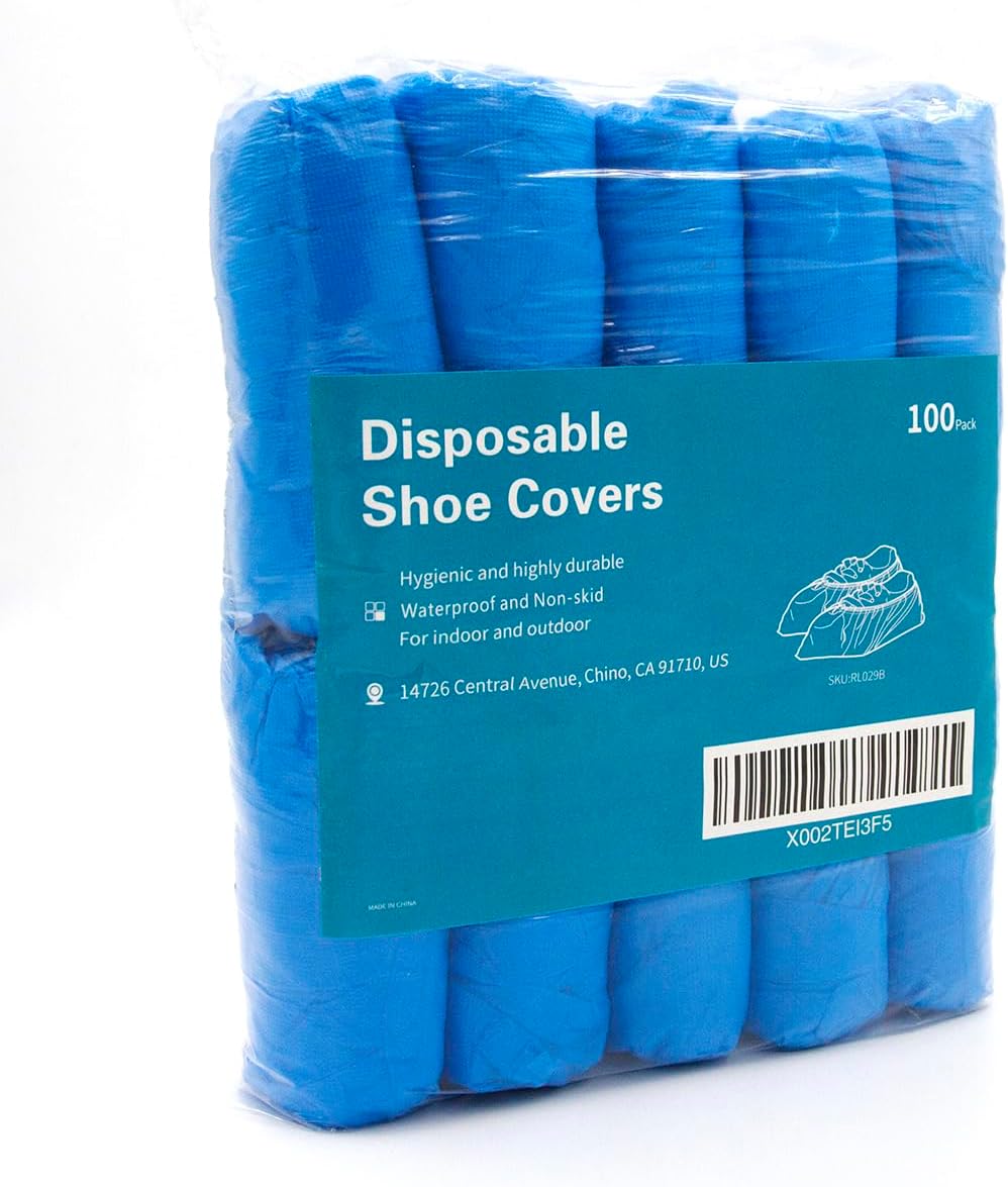 QIANSOU 100 Pack Disposable Shoe Covers Durable Waterproof Shoe Covers