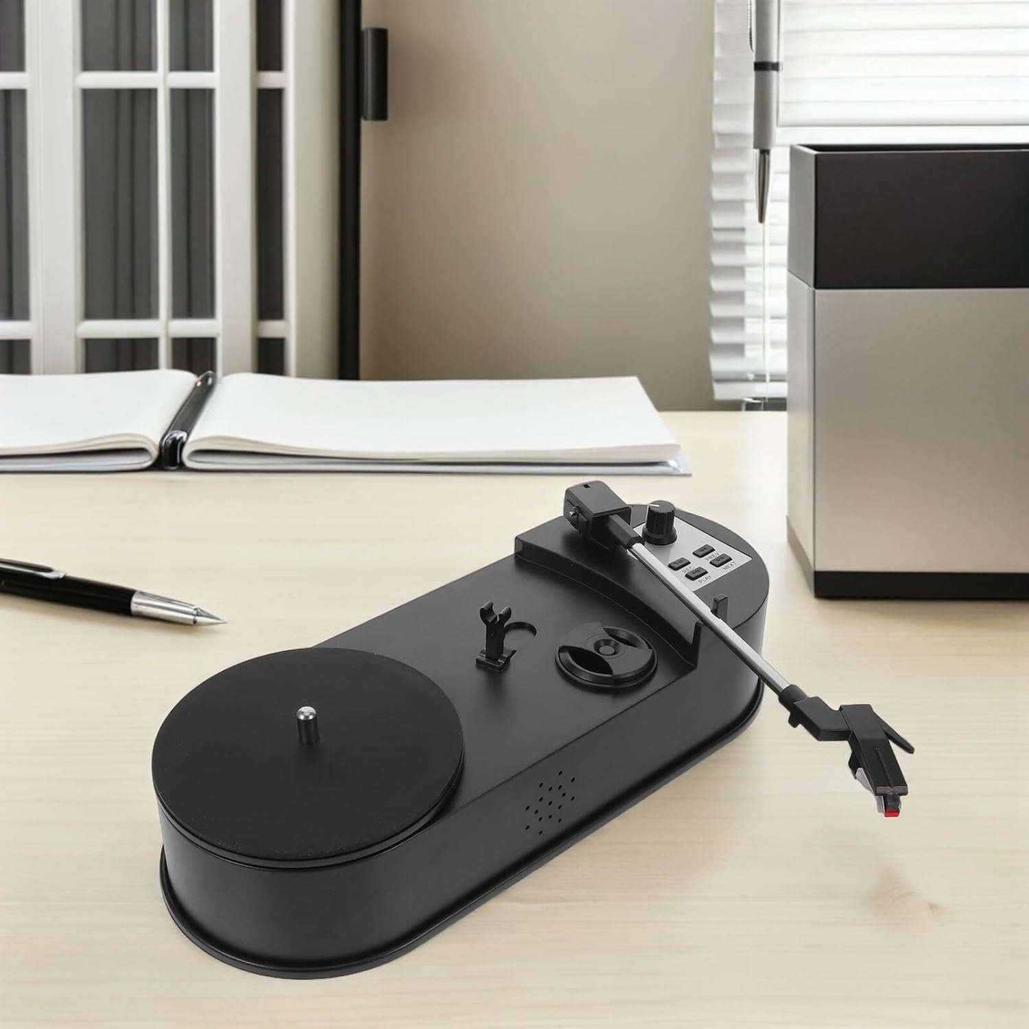 VALICLUD Vinyl Record Player Turntable with USB Recording, Vintage Black Phonograph Converter to Mp3, Home and Office Use, Decorative Classic Audio System