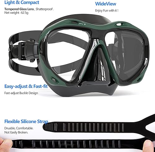 Miniatura 3 de COPOZZ Máscara de buceo para adultos, máscara de buceo, gafas de buceo, gafas de buceo, gafas de buceo sin sellos, gafas de vidrio templado para