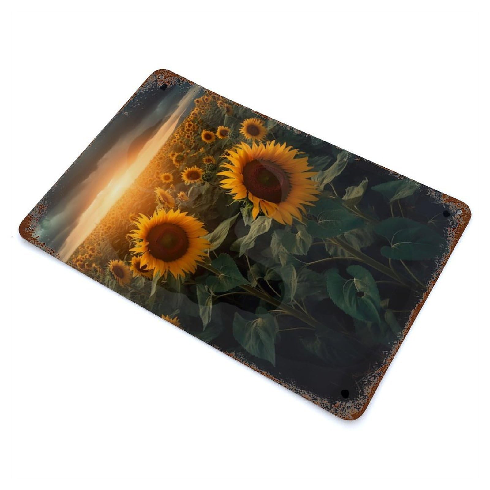 Vintage Rust Metal Sign Sunflower Field Clouds 11.8"x7.9", Shabby Chic Decor for Cafe, Home Bar And Lounge Decor