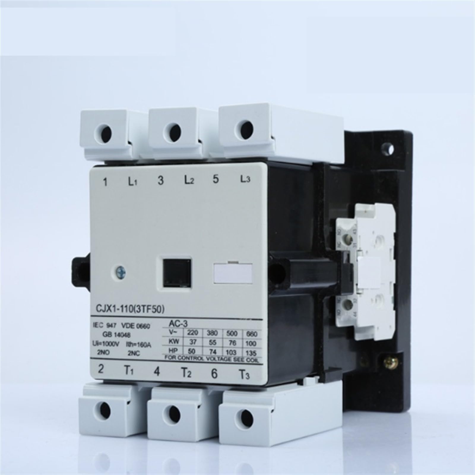 Contacteur CA CJX1-110A tripolaire 380V avec 2 NO 2 NC pour commande de moteur électrique