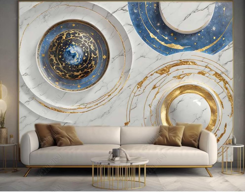 Papier peint panoramique bleu ciel effet marbre pour une chambre parentale apaisante