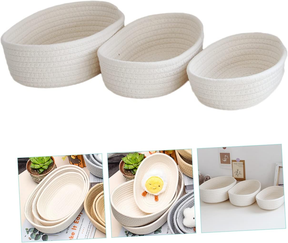 3pcs Rattan Baskets for Storage Woven Storage Bins Open Design for Books Magazines Toys Home Decor and Cosmetics