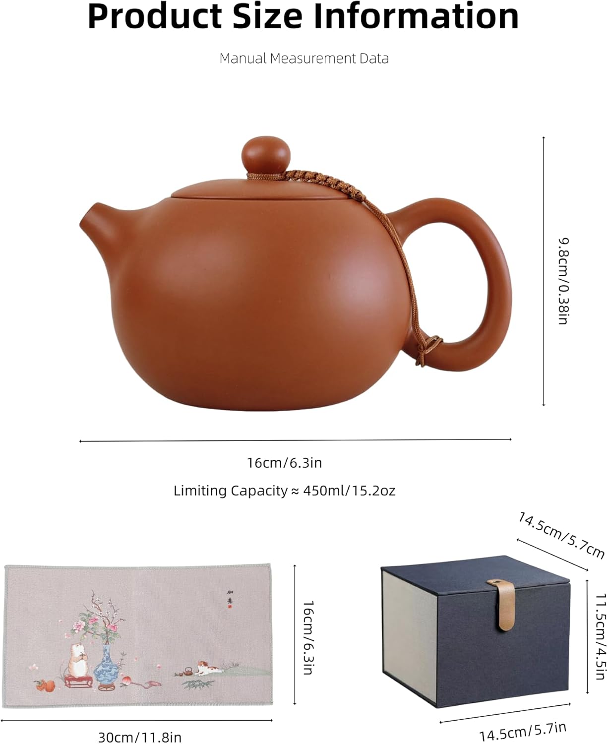 Chinese Clay Teapot, Yixing Xishi Zisha Tea Pot, Handmade Pottery Purple Sand Mud Kungfu Tea Set Kettle,14oz Zhuni