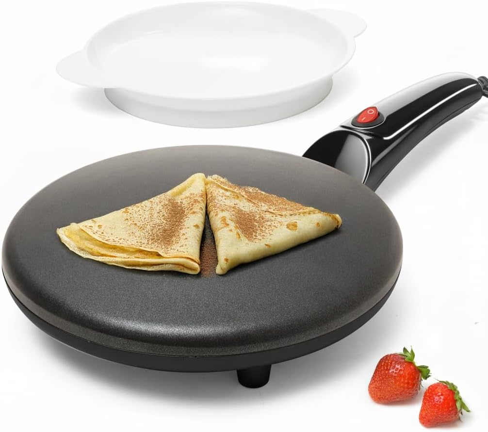 Moss & Stone 8-Inch Electric Crepe Maker Nonstick Portable Pan with Dipping Plate, Auto Temp Control, Even Heat