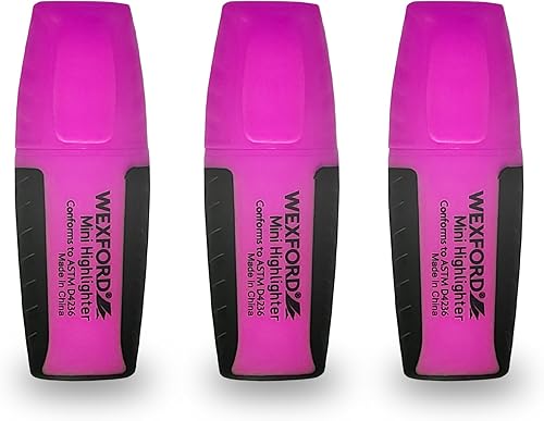 Wexford Mini marcador resaltador con agarre (PINK, paquete de 3)