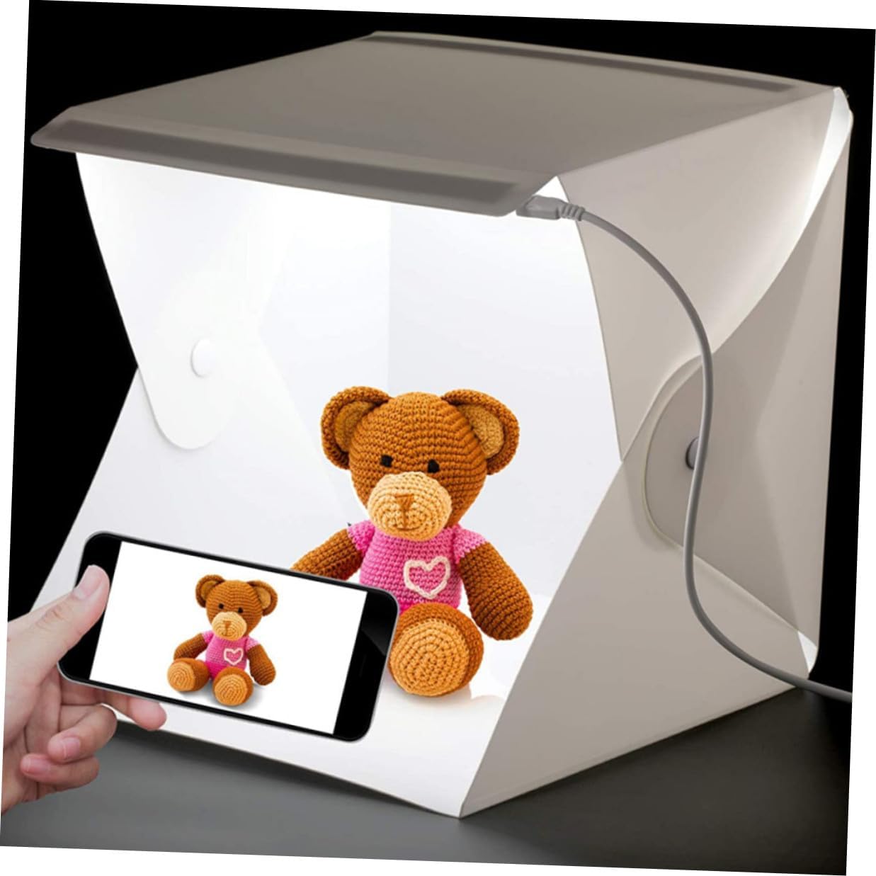 Portable 30cm LED Photo Light Box Kit with 2 LED Strips and Dual Black White Backdrops, Mini Photography Light Tent for Product Shooting and Studio Photography