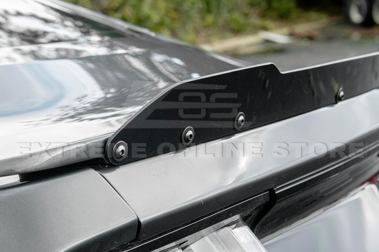 Replacement for 2015-2023 Ford Mustang Models with GT Factory Style Rear Spoiler | Performance Track Style Acrylic Plastic - Smoke Tinted Rear Trunk Lid Wickerbill Extension Gurney Flap Wing Spoiler
