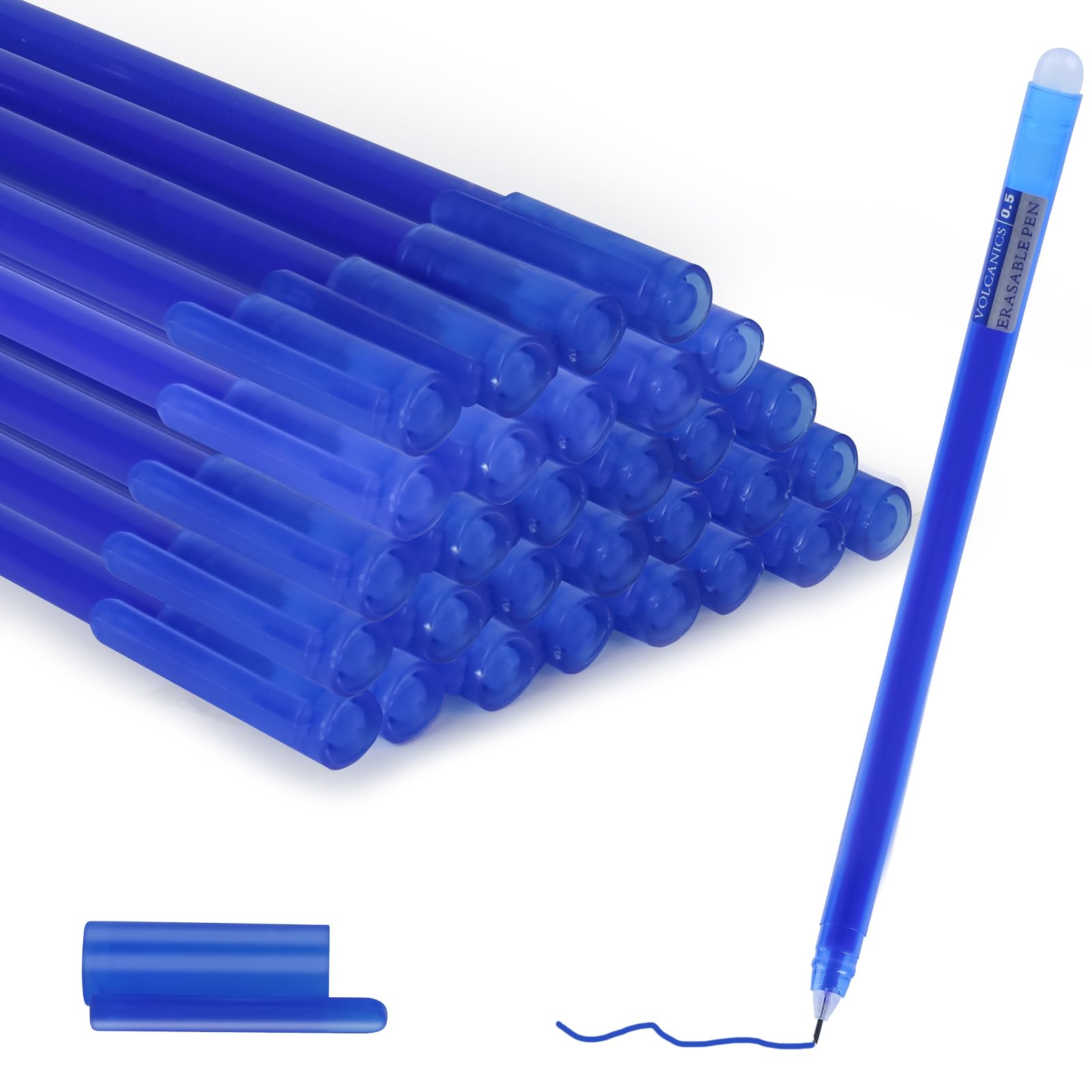 Volcanics Erasable Gel Pens 30 Pack Blue 0.5 mm Thin Pens for notes Smooth Writing & Easy Erasing Ideal for School Office - Image 2