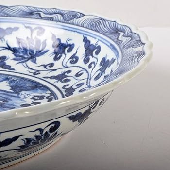 Amazon.co.jp: 中国 青花 山水麒麟文盤 大皿 輪花皿 直径約41