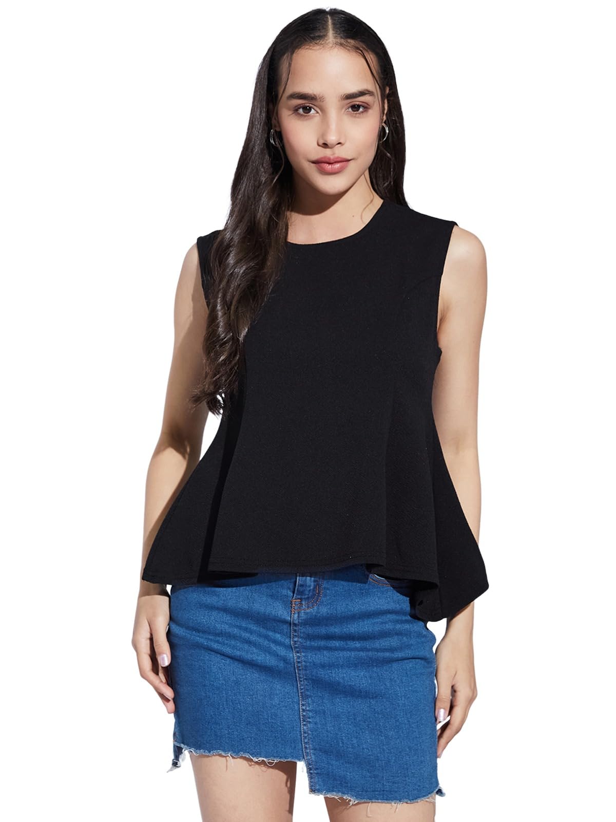 selvia Women Lycra Solid Top Regular fit Peplum Top Round Neck Sleeveless Stylish Top-picture-18
