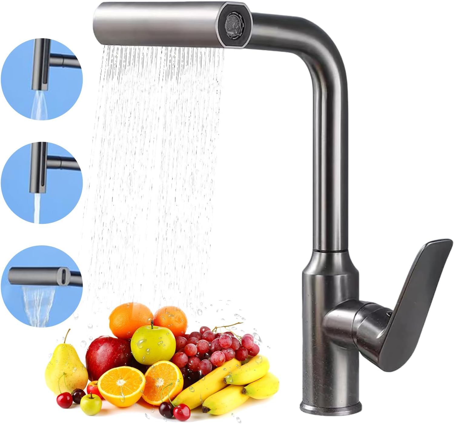 Waterfall Kitchen Faucet with Pull-Out Sprayer with 4 Modes Sprayer, Stainless Steel 360° Swivel Kitchen Sink Faucet, High Arc Single Hole Sink Faucet (Dark Gray) (B0D4M5RMFK) Amazon Price History, Amazon Price Tracker