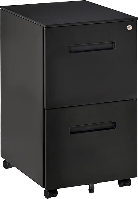 Vinsetto Mobile File Cabinet Vertical Home Office Organizer Filing Furniture with Adjustable Partition for A4 Letter Size, Lockable for Office, Bedroom and Living Room, Black