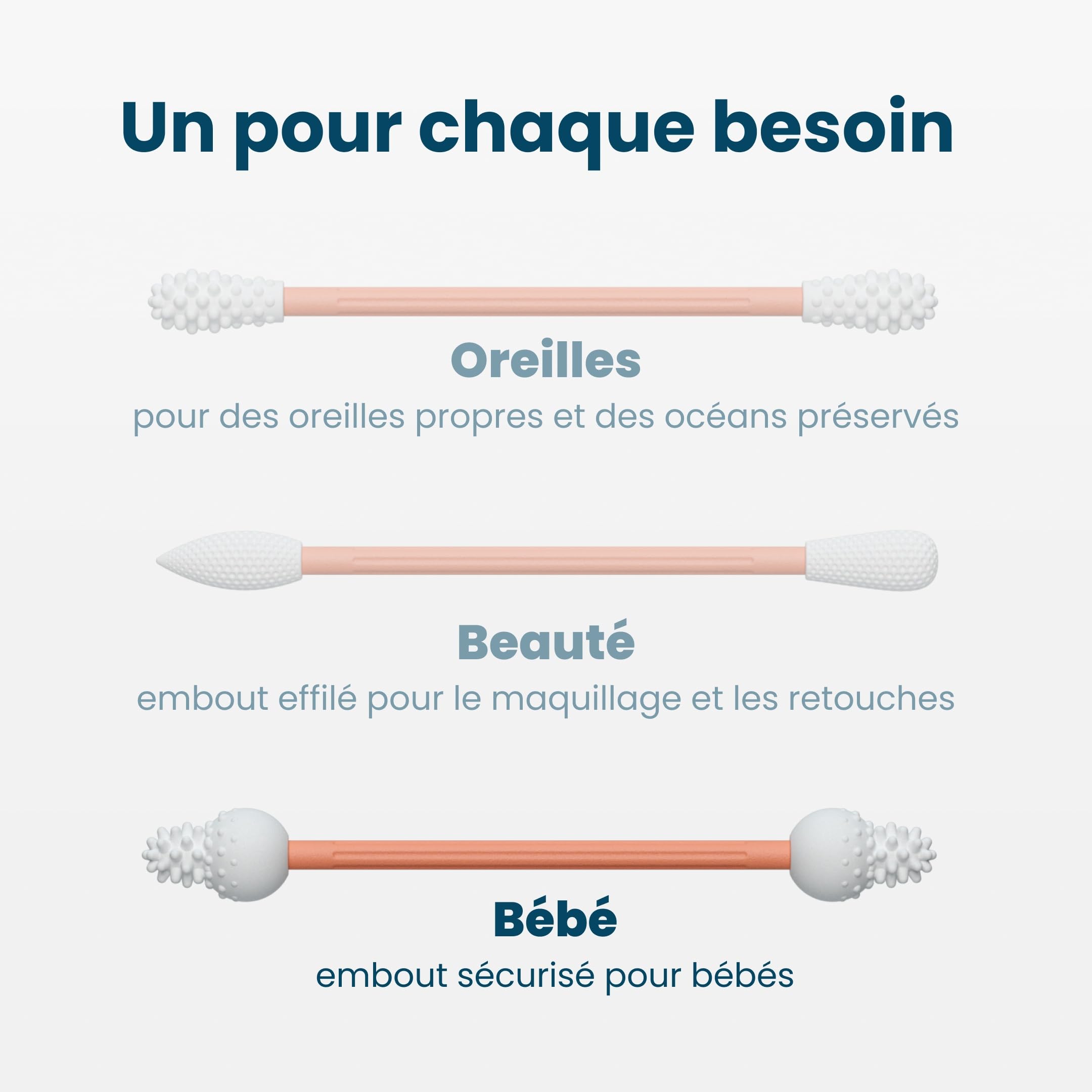LastSwab® Bébé Cotons-tiges réutilisables en silicone – Nettoyeur doux oreilles & nez pour nouveau-nés et nourrissons – Lavable, sans BPA, zéro déchet, étui – Pêche