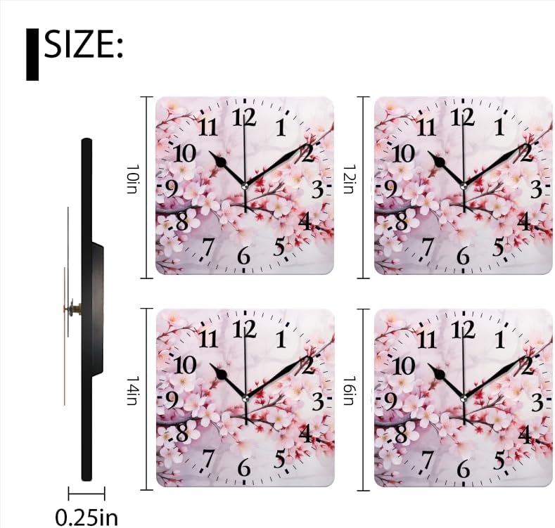 Quartz Wall Clocks Non-Ticking Silent Battery Operated Modern Wall Clocks Decorative for Home,Bedroom-Cherry Blossoms with Pink and White Flowers in Full Bloom(14inch)