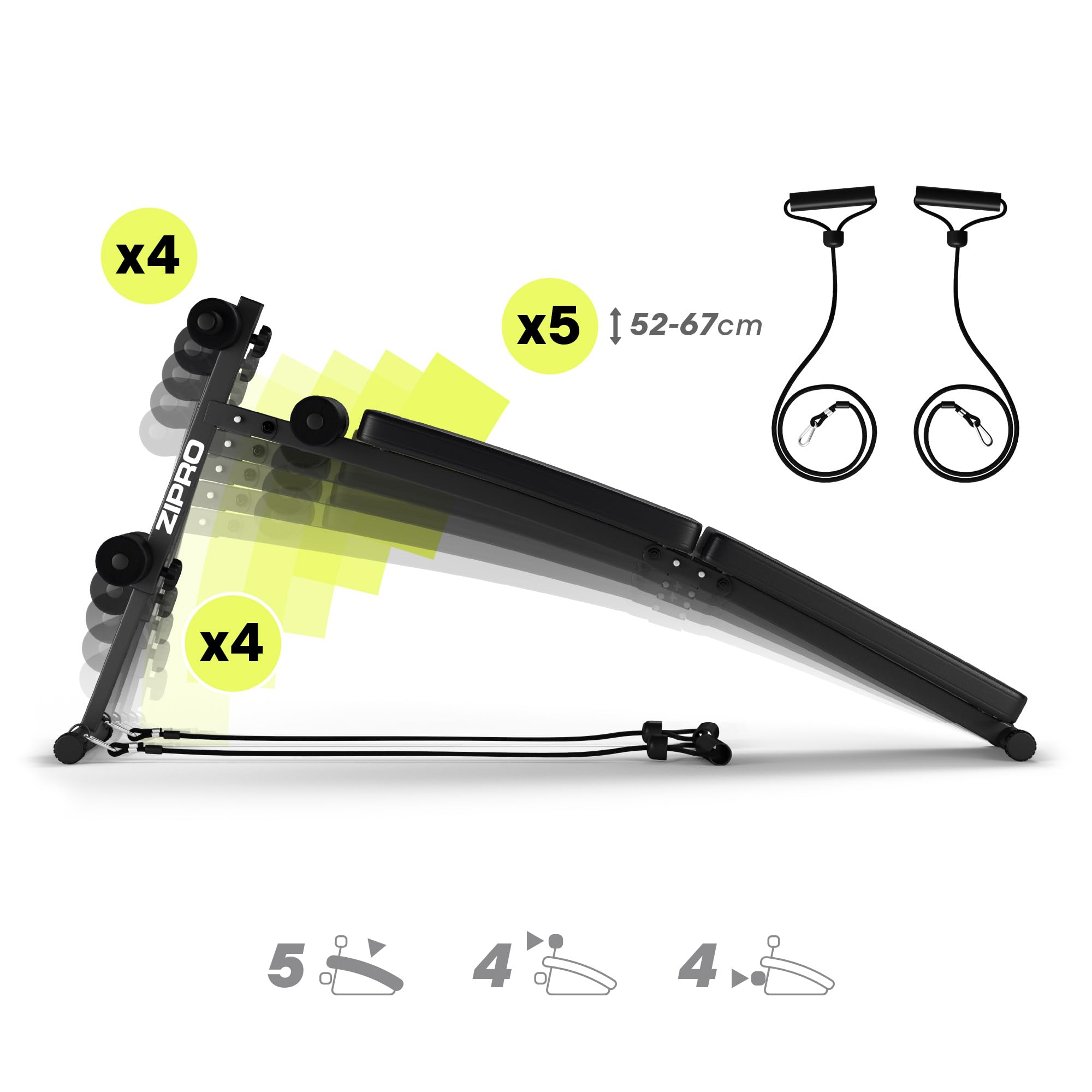 ZIPRO Banco Abdominales Sixbox Inclinado Plegable Ajustable Bandas 110kg
