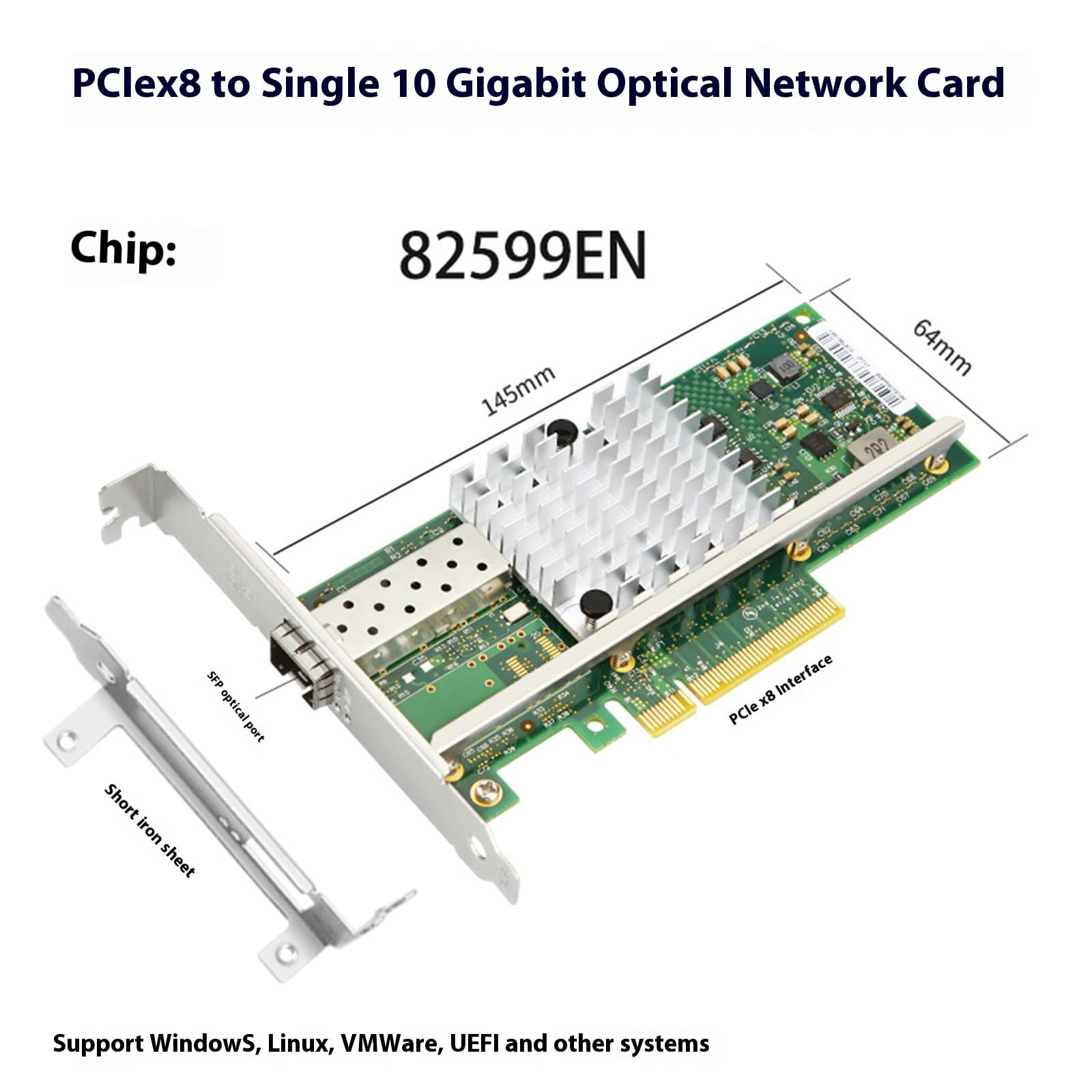 Profilo 10G SFP+ scheda di interfaccia di rete PCIExpress 8X per server con più sistemi operativi