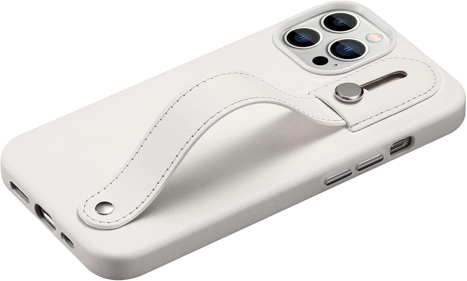 SaharaCase FingerGrip Series Case Cover for Apple iPhone 13 Pro Max 6.7" (2021) Shockproof Bumper Rugged Protection Finger Strap Integrated Kickstand Anti-Slip Grip Slim Fit Faux Leather White