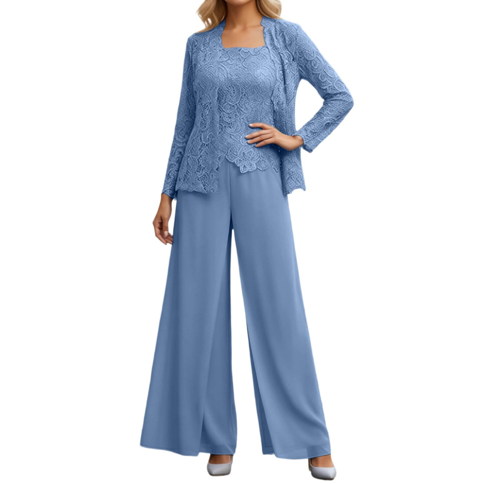 Traje de pantalón de gasa de 3 piezas para madres de novia con chaqueta, apliques de encaje, traje formal de cóctel, traje de noche con encaje, cárdigan de noche, pantalones de invitado de