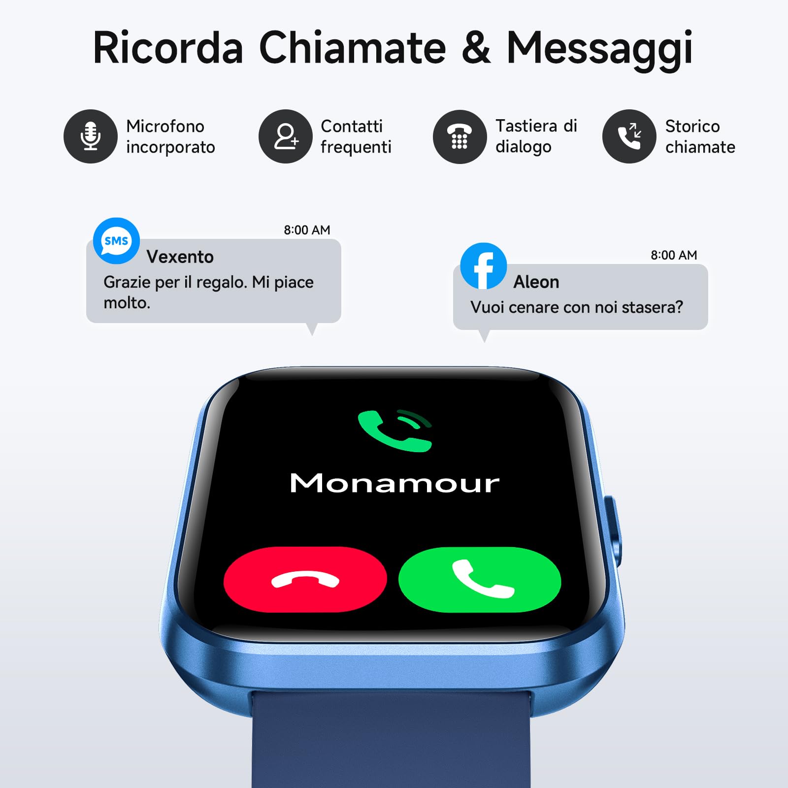 Smartwatch Uomo Donna con Chiamate Bluetooth, Alexa Integrato, 1.8” Orologio Smartwatch con 100 Sportive/Cardiofrequenzimetro/Sonno/SpO2, Impermeabil IP68 Fitness Tracker per iOS Android, Blu Scuro