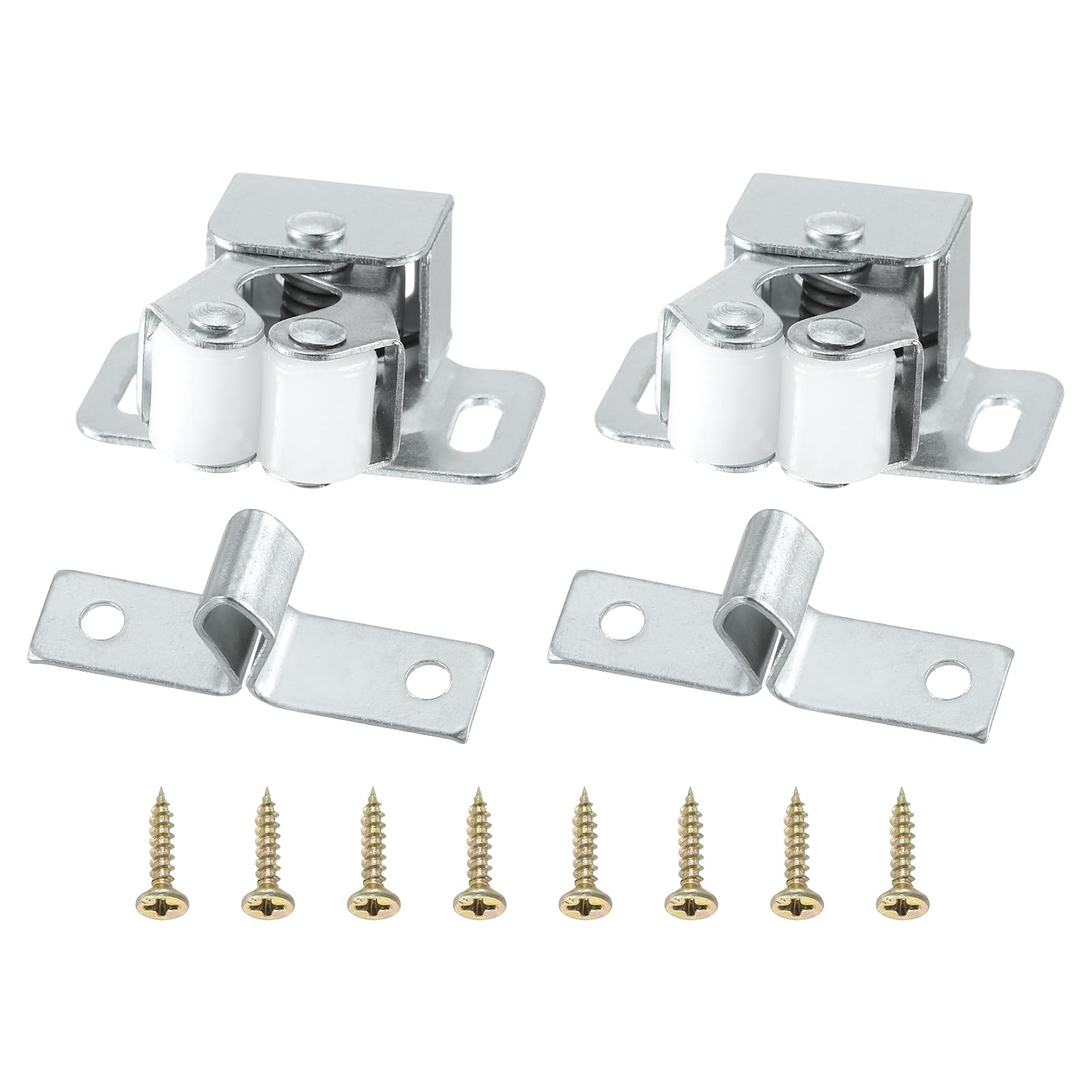 PATIKIL Cabinet Latch Double Roller Catch, 2 Pcs Stainless Steel Cabinet Door with Screws Spring Bead Hardware Latches with Spear Strike for Cupboard Wardrobe Pcs, Metallic