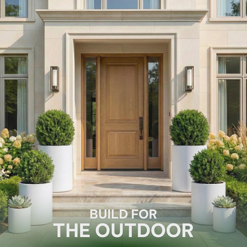 Wil & Vic 89s - 15.7" H x 15.7" Dia (15.7" Pot Opening) Mars Fiberglass Planter, Sphere Indoor and Outdoor Plant Pot with Drainage Hole, Lightweight, Durable Minimalist Home Decor (White)