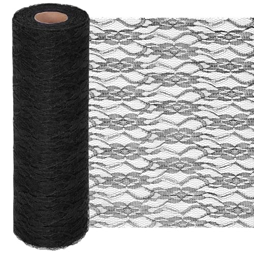 Swpeet Chemin de table en dentelle blanc ivoire avec nœud pour chaise, bricolage, fête de mariage, loisirs créatifs (noir)