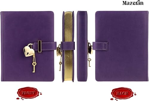 Miniatura 9 de Mazeran Diario de candado, con cierre en forma de corazón, de piel sintética, tapa dura, con borde dorado dorado, diario de viaje, con cierre